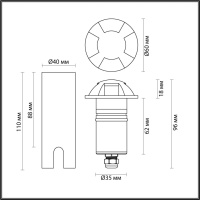6662/3GL3 ODL Грунтовый светильник LED 3Вт 3000К 12/24В IP67 NATURE