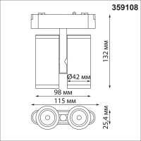 359108 SHINO NT23 186 черный Трековый светильник для низков. шинопровода IP20 LED 4000K 2*8W 48V 1360Лм SMAL