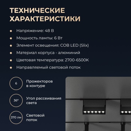Трековый светильник Yeelight Pro E20 магнитный, гриль, поворотный, малый, 6 спотов в контуре, черный YP-0061